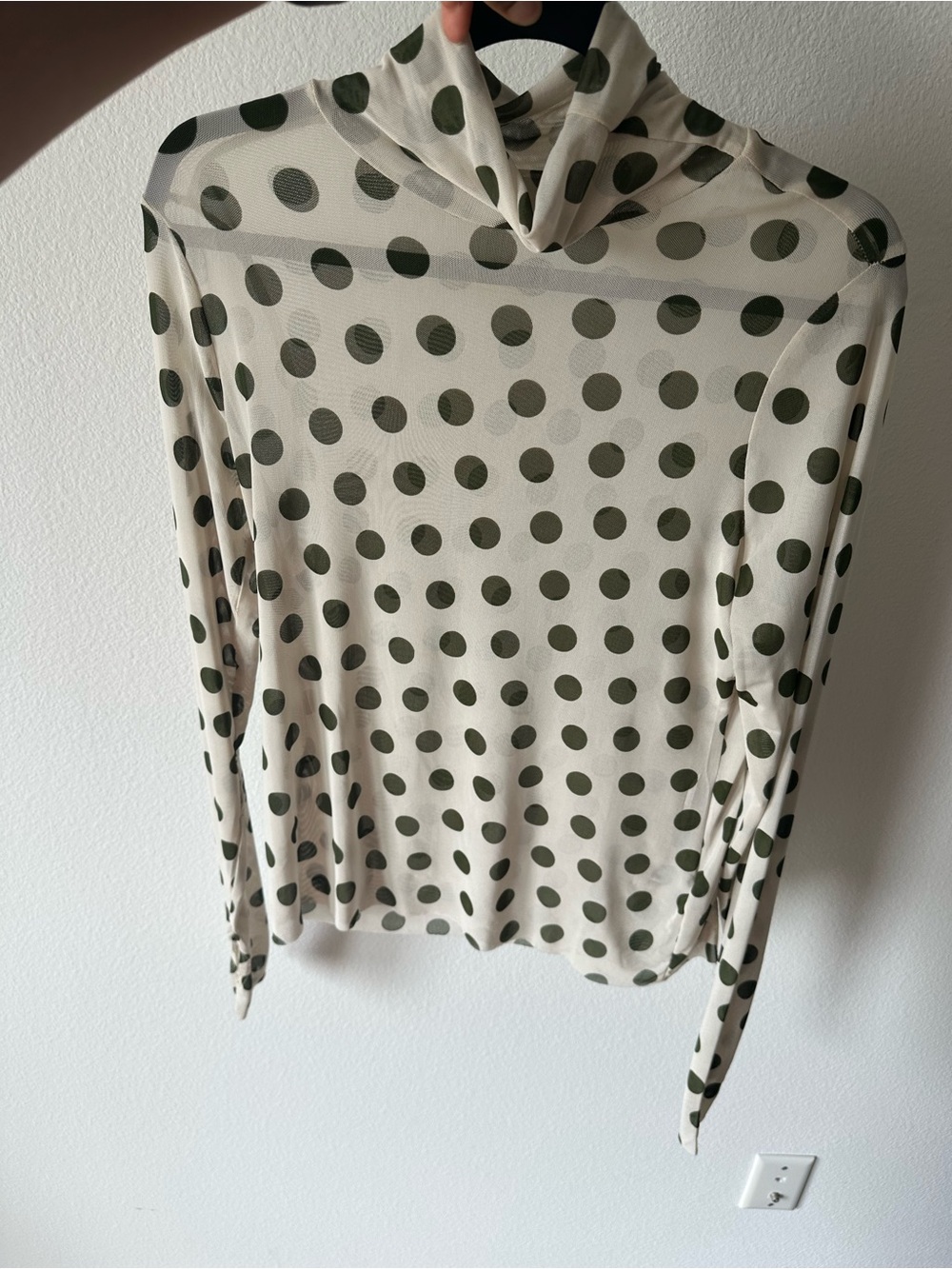 AFRM Zadie Turtleneck Long Sleeve Mesh Top- Birch Dot - Picture 3 of 3